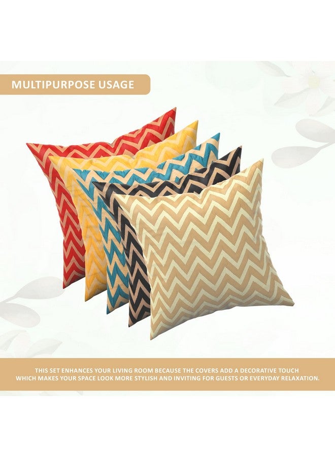 Kuber Industries Kuber Industries Set of 5 Washable & Removable Sofa Pillow Cover for Living Room | Decorative Cushion Covers 16 inch x 16 Inch for Bedroom & Home Decor | Zig Zag Golden - Multicolour - Image 4
