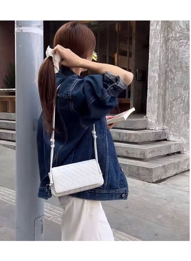 حقيبة كروس أنيقة مصنوعة يدويًا من الجلد المنسوج، حقيبة كاميرا فاخرة، حقيبة كتف صغيرة أنيقة بغطاء قلاب، هدية مثالية لأعياد الميلاد - Image 4