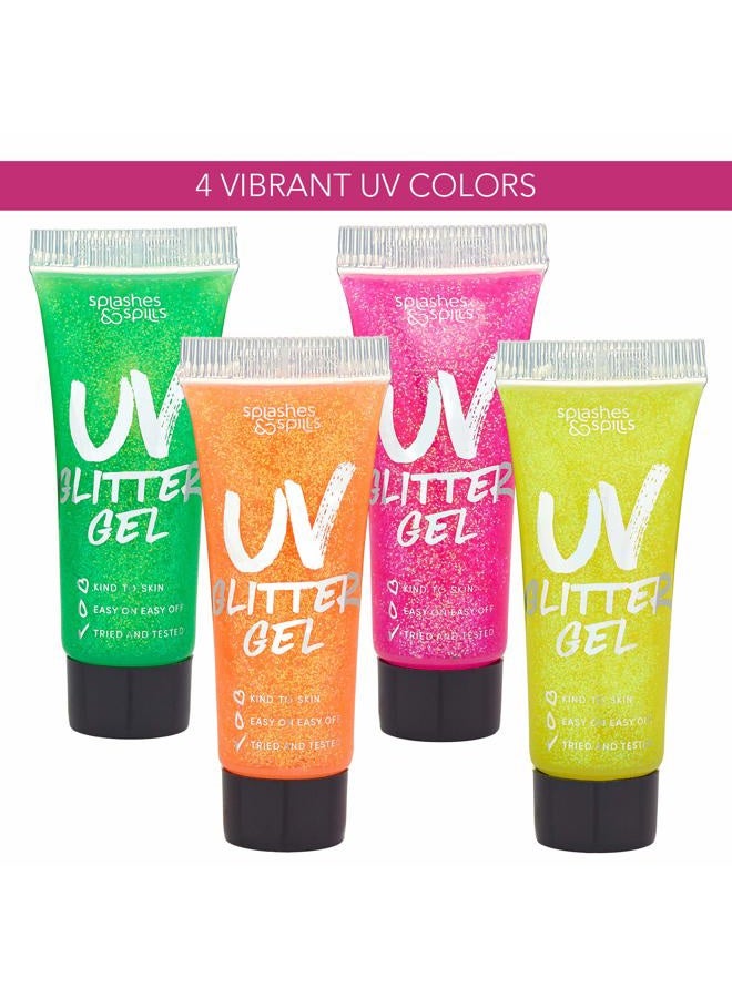 Splashes & Spills UV Glitter Body Paint Gel - 4 Colors Cosmetic Set for Girls, Women, Adults - 10 ml Tubes with Glowing Effect - Perfect for Dress Up, Festival, Costume Party, Halloween - by Splashes and Spills - Image 4