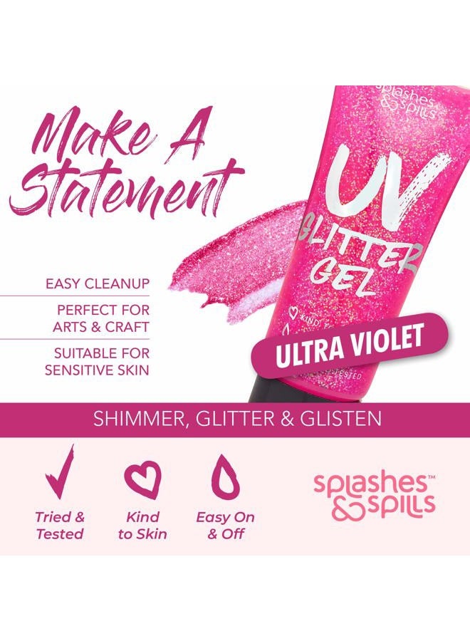 Splashes & Spills UV Glitter Body Paint Gel - 4 Colors Cosmetic Set for Girls, Women, Adults - 10 ml Tubes with Glowing Effect - Perfect for Dress Up, Festival, Costume Party, Halloween - by Splashes and Spills - Image 3