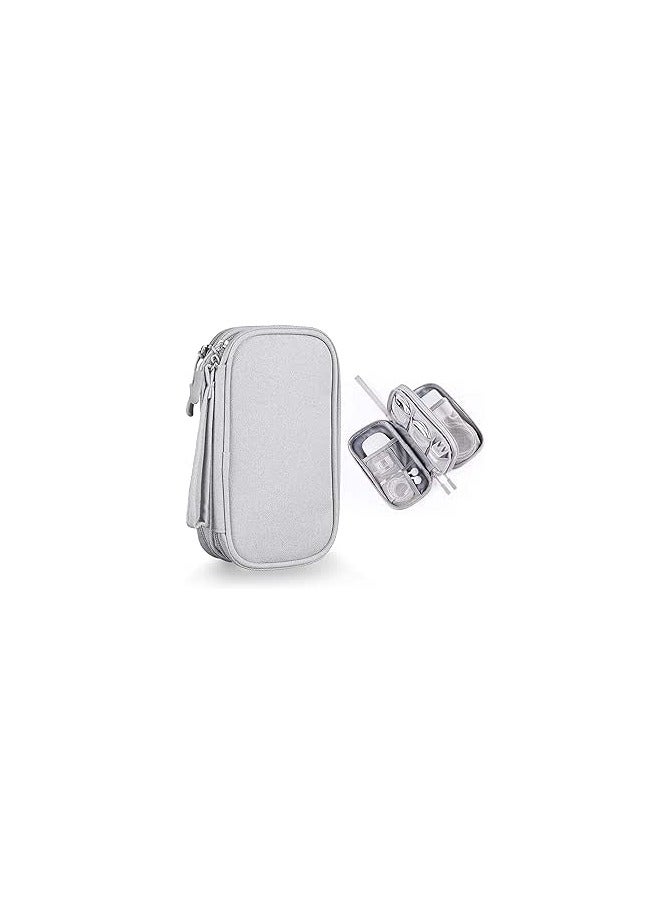 PROMASS Small Electronic Organizer Cable Bag, Travel Portable Electronic Accessories Storage Bag Soft Carrying Case Pouch for Hard Drive, Cord, Charger, Earphone, USB, SD Card (Light Grey)  - Image 3