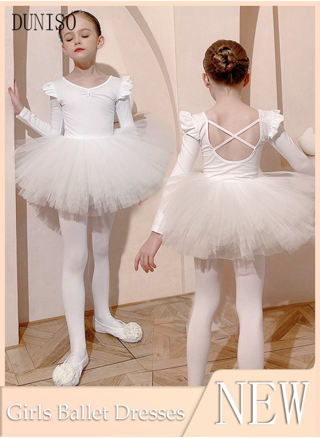 DUNISO - Girls Ballet Dresses Leotards with Skirt Dance Dress Long sleeve Ballerina Tutu Outfit Cotton Dress Ballet Skirt Mini Skirt Princess Dresses Dance Wear Clothes for Little Girl - Image 1