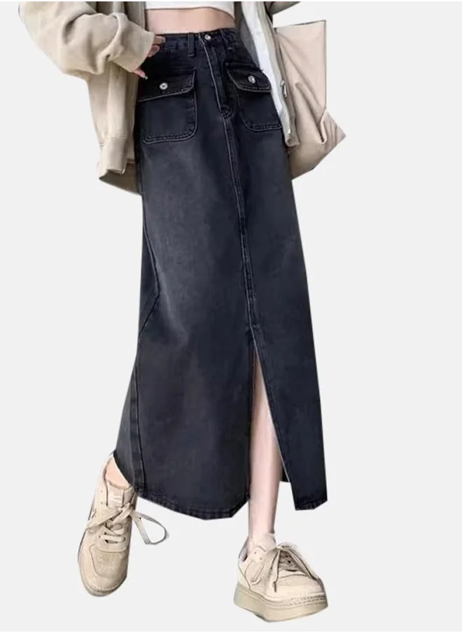 يونيكي Black A-Line Maxi Denim Skirts
