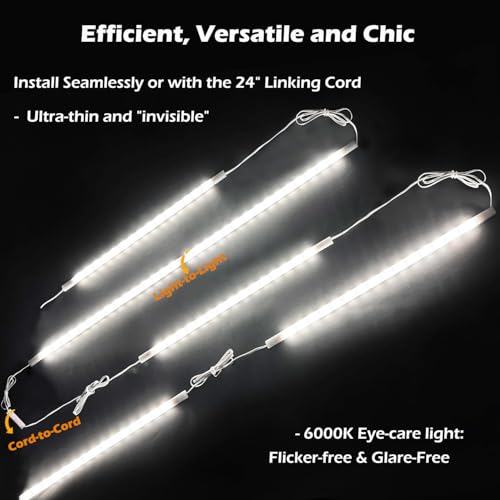Cefrank Cabinet Lighting 6-Pack 12 inch Seamlessly Linkable Strip Light Bars for Cabinet, Kitchen, Shelf, Workbench, Cupboard Lighting, 1200 Lumen Cold White 6000K - Image 3
