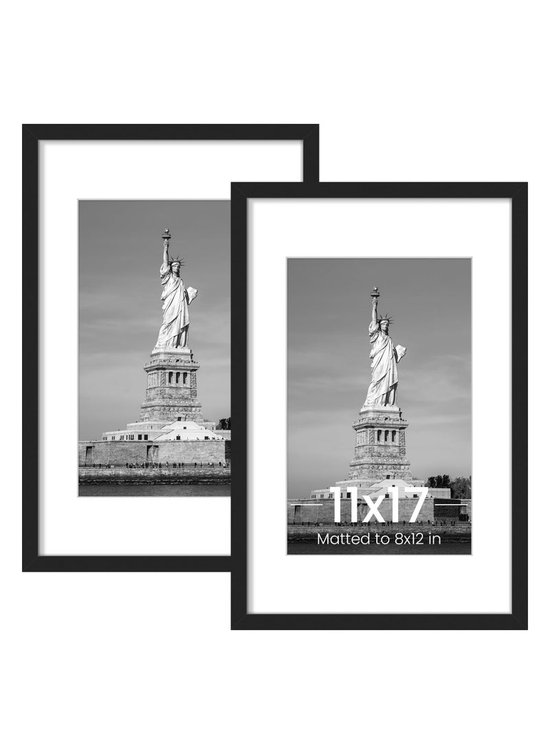 ENJOYBASICS ENJOYBASICS 11x17 Picture Frame Display Poster 8x12 with Mat or 11 x 17 Without Wall Gallery Photo Frames Black 2 Pack  - Image 1