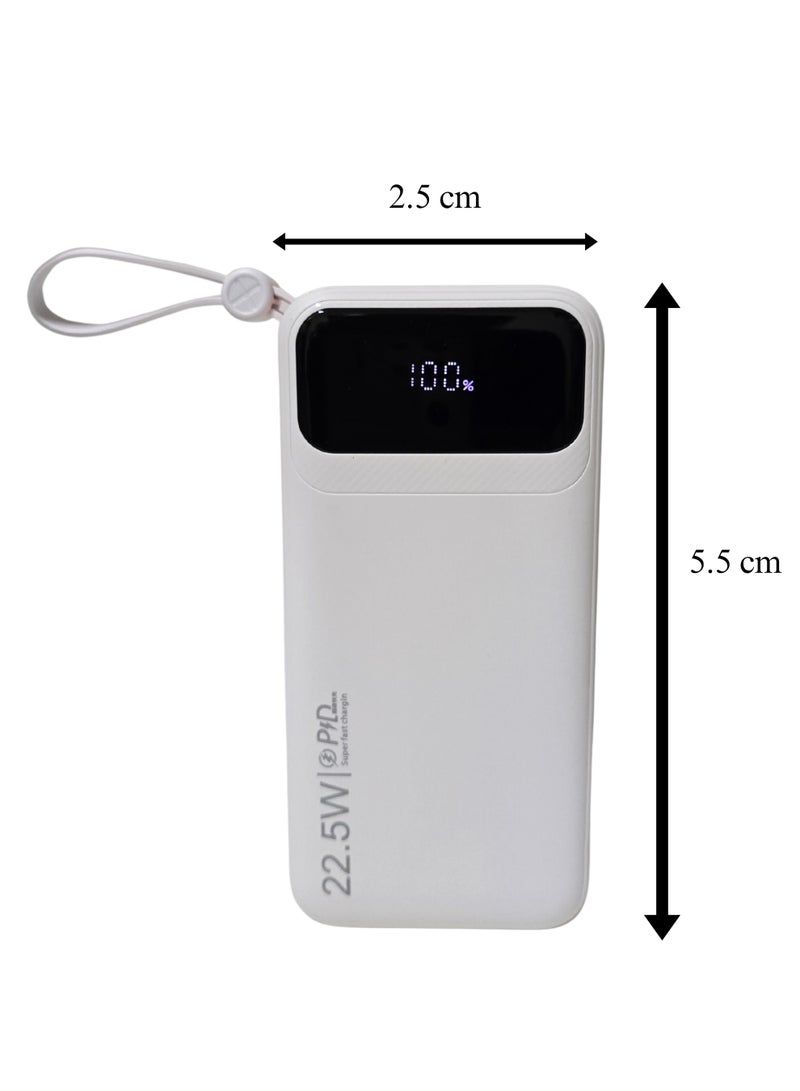 LEVINO 30000mAh Power Bank with 22.5W Fast Charging – 4 USB & 2 Type-C Ports, Digital Display, Overvoltage & Temperature Protection, Includes Type-C, Lightning & USB Cables – White - Image 5