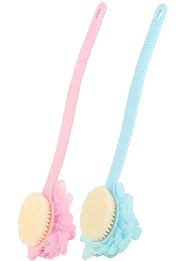 Kriva Export Men Women Long Handle Bath Brush 2 in 1 Shower Sponge with Handle Back Shower Scrubber Exfoliating Brush (2 Bath brush With 2 Hook) - Image 1