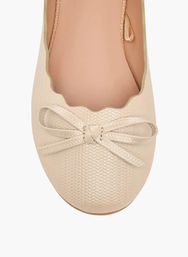 Little Missy BEIGE Girls Bow Embellished Slip-On Ballerina Shoes  | Best Price UAE
