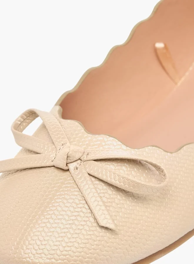 Little Missy BEIGE Girls Bow Embellished Slip-On Ballerina Shoes  | Best Price UAE