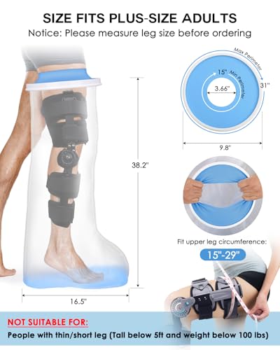 DNEOUXI Waterproof Extra Wide Full Leg Cast Cover for Shower with Non-Slip Bottom, Extra Large Watertight Leg Cast Protector for Thigh Foot Ankle Surgery Wounds, Knee Immobilizer/Brace, Walking Boots,Reusable - Image 2
