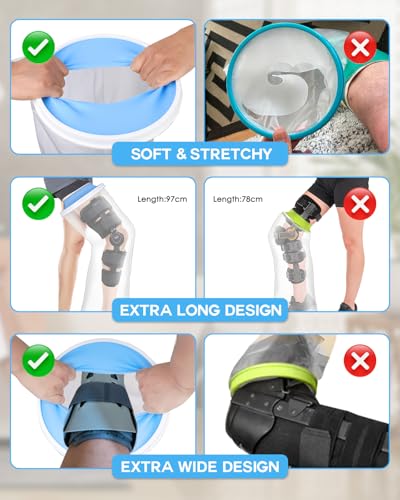 DNEOUXI Waterproof Extra Wide Full Leg Cast Cover for Shower with Non-Slip Bottom, Extra Large Watertight Leg Cast Protector for Thigh Foot Ankle Surgery Wounds, Knee Immobilizer/Brace, Walking Boots,Reusable - Image 4