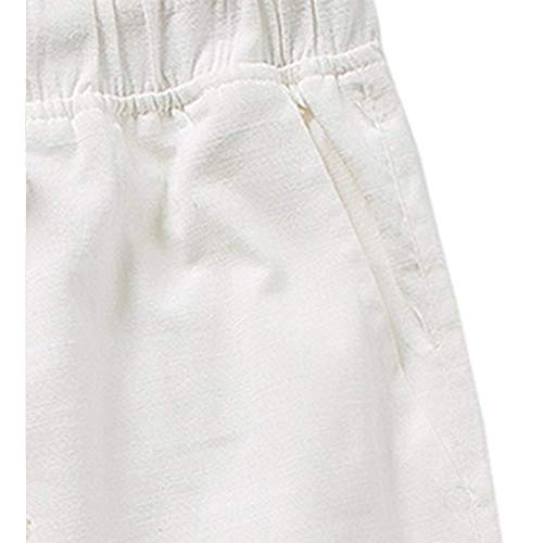 SIR7 Men's Linen Casual Lightweight Drawstrintg Elastic Waist Summer Beach Pants White M - Image 4