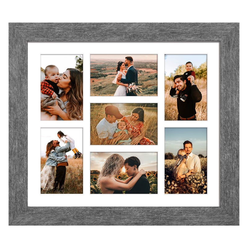 Gaevuian Gaevuian 135X155 Picture Frames Collage with 7 Openings 4X6 Pictures Multi Photo Frame with Mat for Wall Hanging Decor Grey Wood Grain 