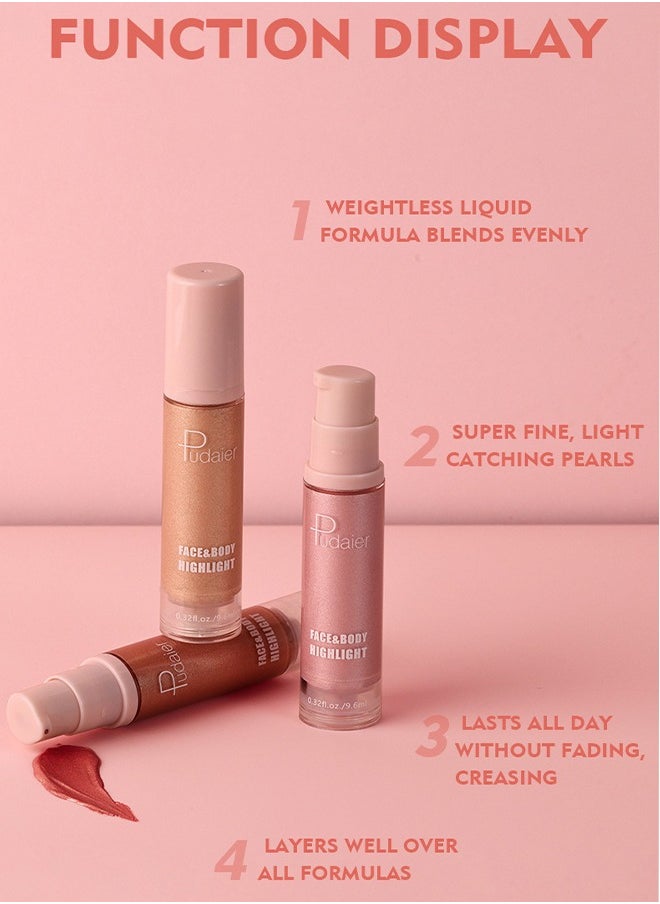 pudaier Face & Body Highlight - Liquid Highlighter Makeup, Long Lasting Liquid Luminizer For Glowing Skin Waterproof Smooth Glitter Highlight Face Illuminator Cream Contour Stick Body Shimmer Liquid Bronzer(#07)  - Image 5