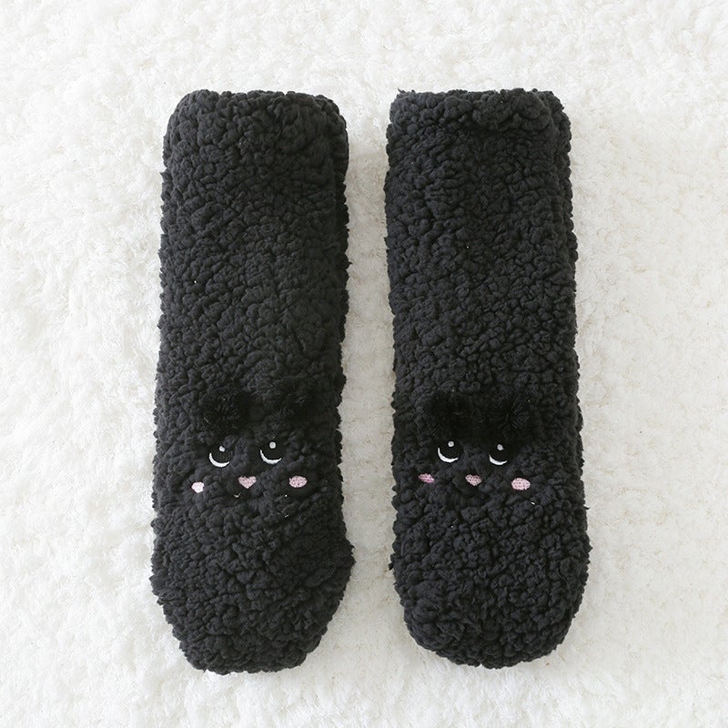 Lamb Wool Floor Socks for Women, Autumn and Winter, Fleece-Lined, Thickened, Warm Coral Fleece Home Socks, Postpartum Maternity Long Socks - Image 1