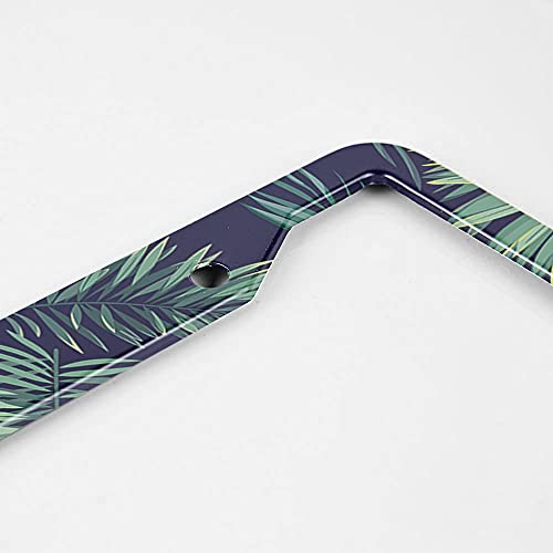 Beabes Dark Tropical Leaves License Plate Frame Auto Tag Frames Green Palm Tree License Plates Holder 2 Holes Leaf Hawaii Decorative Car Truck Motorcycle License Plates Tag for Men Women - Image 3