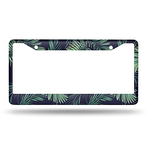 Beabes Dark Tropical Leaves License Plate Frame Auto Tag Frames Green Palm Tree License Plates Holder 2 Holes Leaf Hawaii Decorative Car Truck Motorcycle License Plates Tag for Men Women - Image 2