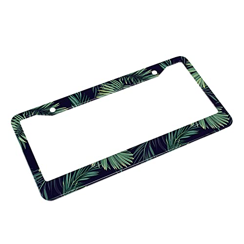 Beabes Dark Tropical Leaves License Plate Frame Auto Tag Frames Green Palm Tree License Plates Holder 2 Holes Leaf Hawaii Decorative Car Truck Motorcycle License Plates Tag for Men Women - Image 4