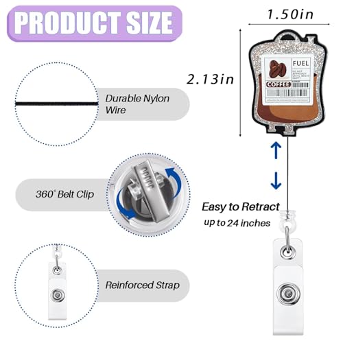 Bydevia Funny Coffee Fuel Glitter Badge Reel Retractable for Nurse Nursing RN CNA LPN Medical Worker & Office Staff | Cute Nurse Gifts, Coffee IV Bag Badge Holder with Alligator Clip & 24” Durable Nylon Cord - Image 2