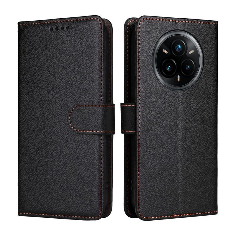 إيروريكس جراب هاتف جلدي من Realme 14 Pro+ بتصميم Litchi Texture RFID Blocking مزود بثلاث بطاقات (أسود) - Image 2