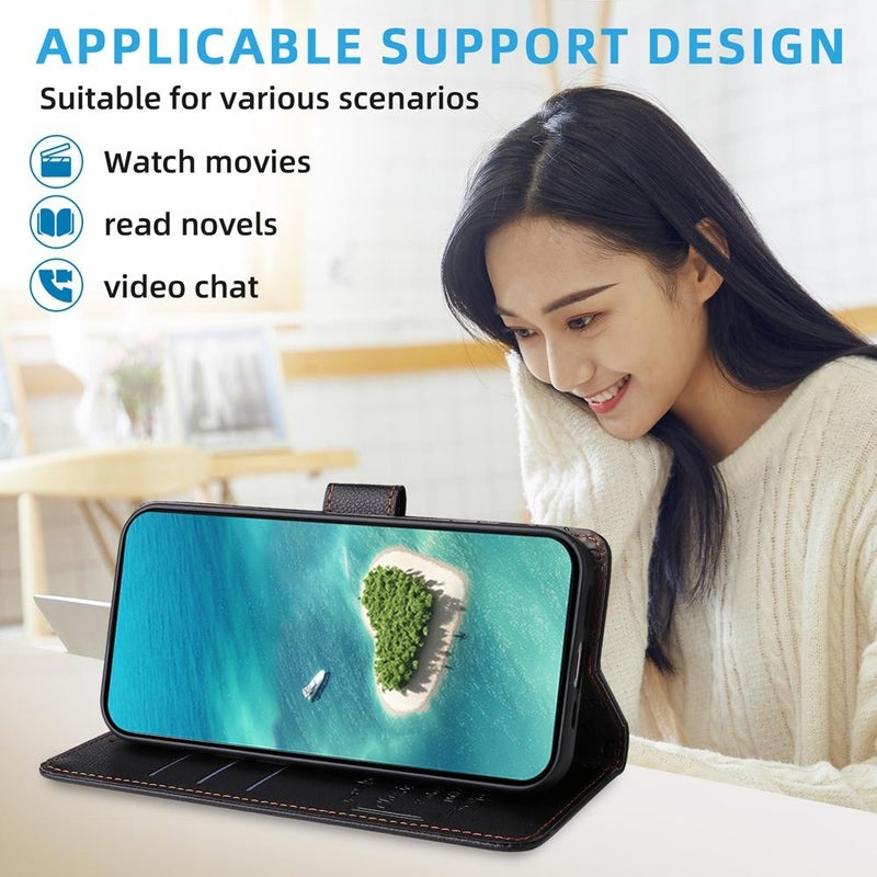 إيروريكس جراب هاتف جلدي من Realme 14 Pro+ بتصميم Litchi Texture RFID Blocking مزود بثلاث بطاقات (أسود) - Image 5