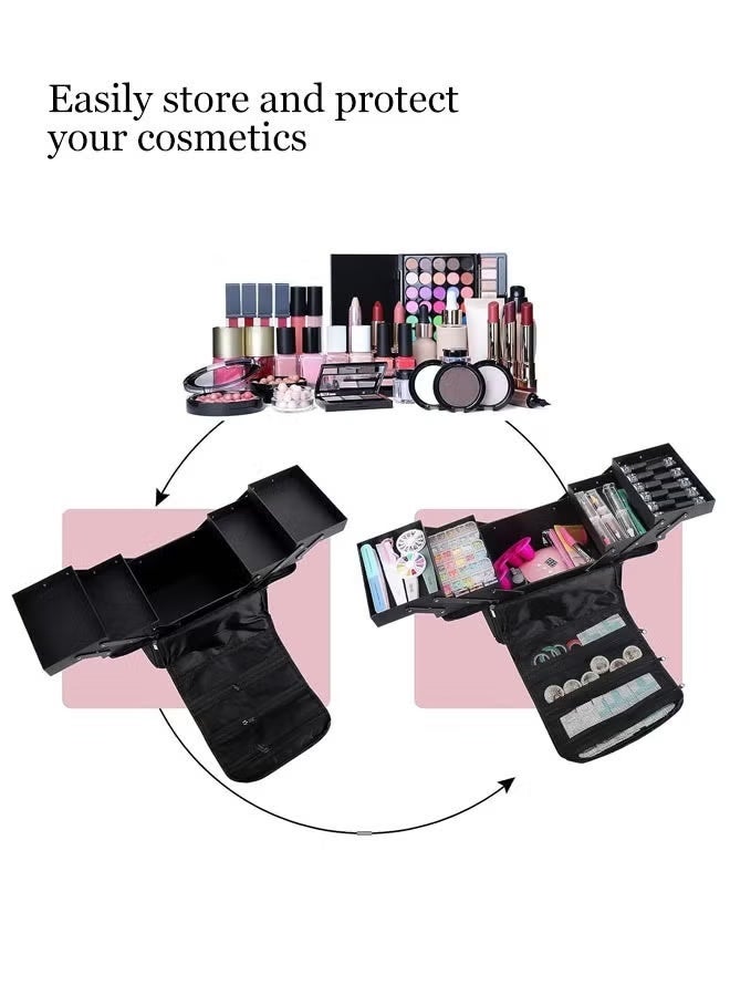 Extra large-Capacity Cosmetic Box,Deployable makeup Bag make-up case,Makeup Train Case Cosmetic Box,Double Layer Travel Cosmetic Case,Portable Artist Storage Bag with Adjustable Dividers for Nail Tools Jewelry Toiletry Jewelry Makeup Brushes Skin(Black) - Image 4