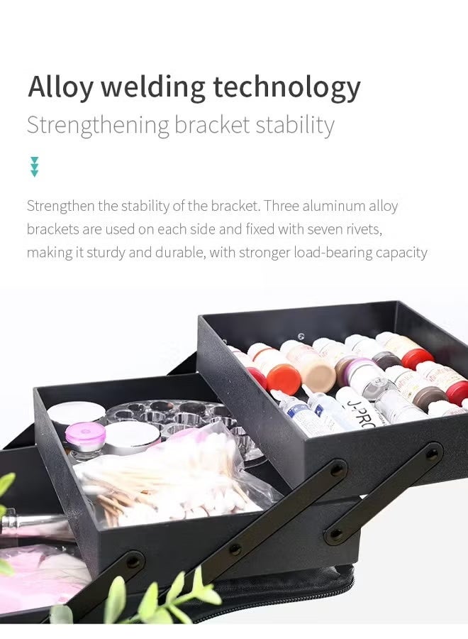 Extra large-Capacity Cosmetic Box,Deployable makeup Bag make-up case,Makeup Train Case Cosmetic Box,Double Layer Travel Cosmetic Case,Portable Artist Storage Bag with Adjustable Dividers for Nail Tools Jewelry Toiletry Jewelry Makeup Brushes Skin(Black) - Image 5