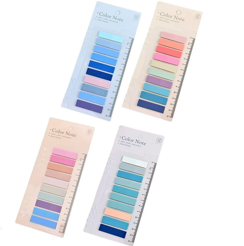 LUPINEZ Index Tabs Sticky Notes with Ruler Color Sticky Tabs for Notebook, Books, PET Material Page Tabs Sticky Flags File Index Tabs Office Stationery (Pack of 4 Sticky Note) - Image 1