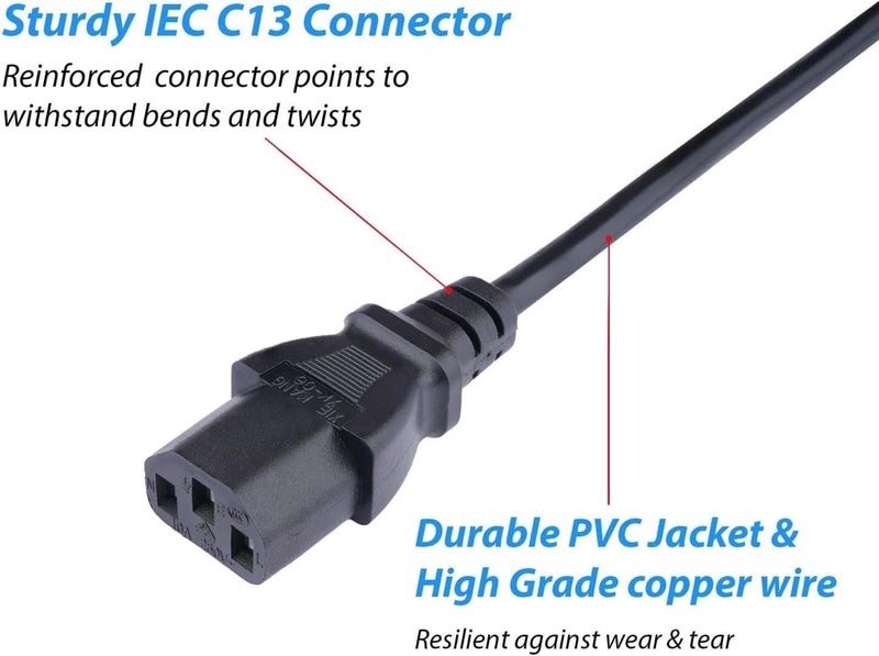 Lite-an Power Cable, UK 3 Pin Plug BS 1363 to IEC C13 to Fit IEC C14 Inlet - Kettle Lead, Power Cord, IEC Lead - Fully Moulded with 5Amp Replaceable Fuse - 1.6 ft / 0.5 Meter, Black - Image 2