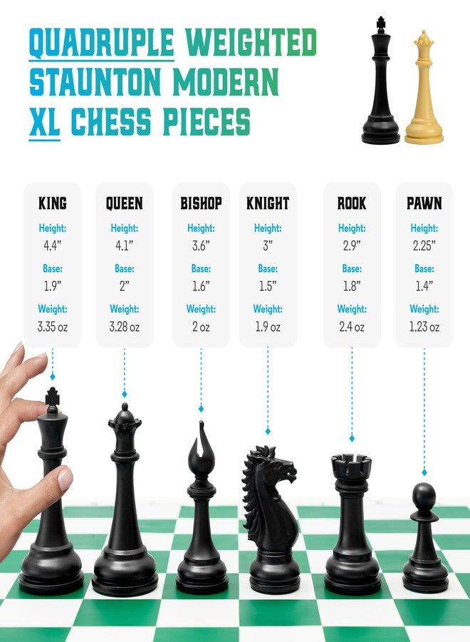 Chess Geeks أفضل طقم شطرنج على الإطلاق، 4 قطع شطرنج احترافية بوزن مضاعف (ملك 4.4 بوصة)، قطع ستونتون الحديثة الكبيرة، بساط سيليكون كبير قابل للطي والعكس، رقعة شطرنج احترافية للكبار والصغار - Image 2