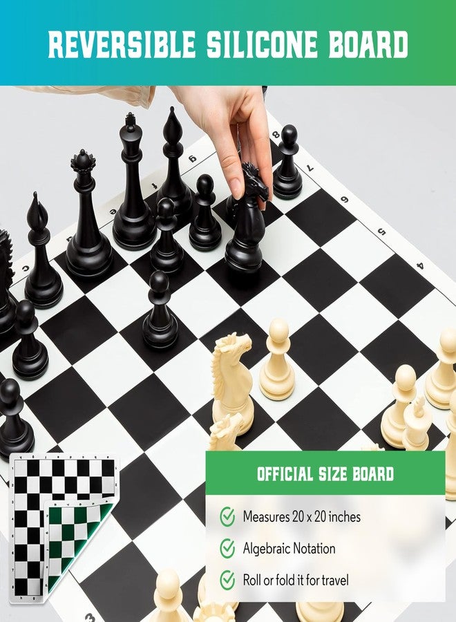 Chess Geeks أفضل طقم شطرنج على الإطلاق، 4 قطع شطرنج احترافية بوزن مضاعف (ملك 4.4 بوصة)، قطع ستونتون الحديثة الكبيرة، بساط سيليكون كبير قابل للطي والعكس، رقعة شطرنج احترافية للكبار والصغار - Image 5
