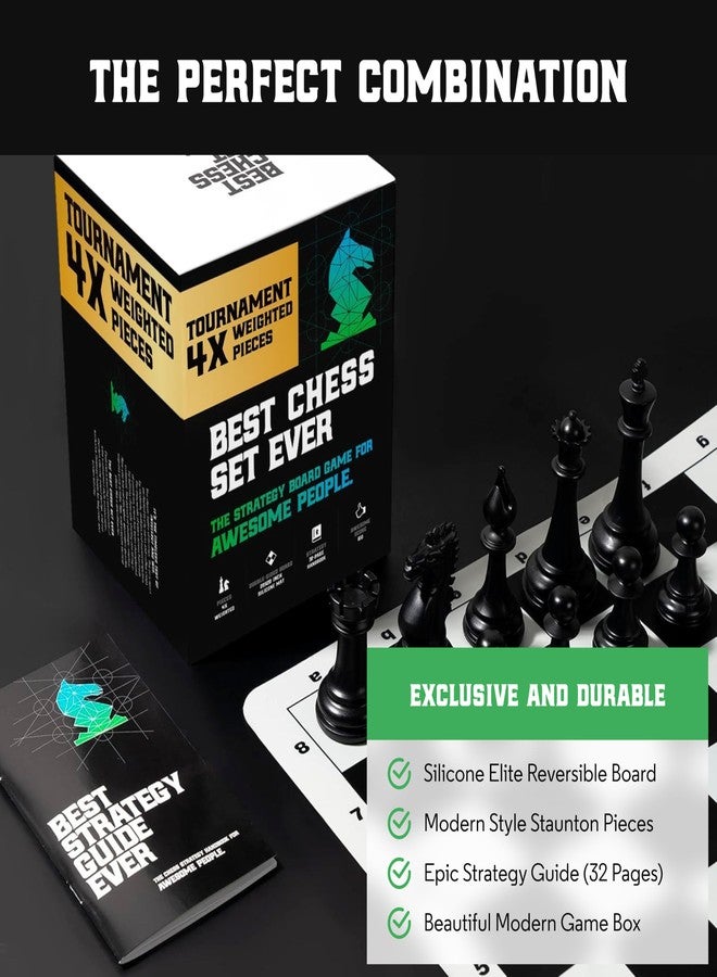 Chess Geeks أفضل طقم شطرنج على الإطلاق، 4 قطع شطرنج احترافية بوزن مضاعف (ملك 4.4 بوصة)، قطع ستونتون الحديثة الكبيرة، بساط سيليكون كبير قابل للطي والعكس، رقعة شطرنج احترافية للكبار والصغار - Image 4