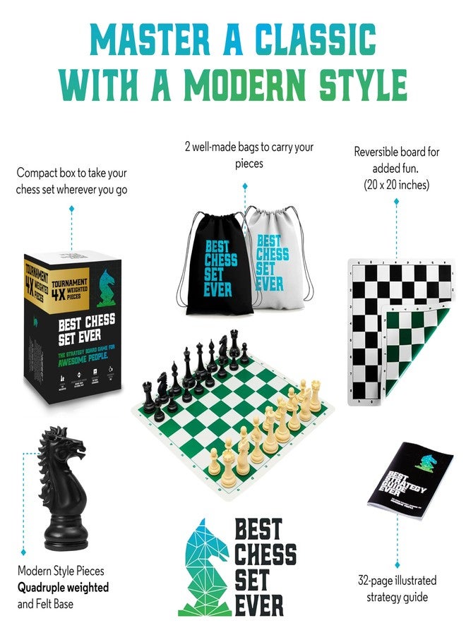 Chess Geeks أفضل طقم شطرنج على الإطلاق، 4 قطع شطرنج احترافية بوزن مضاعف (ملك 4.4 بوصة)، قطع ستونتون الحديثة الكبيرة، بساط سيليكون كبير قابل للطي والعكس، رقعة شطرنج احترافية للكبار والصغار - Image 3