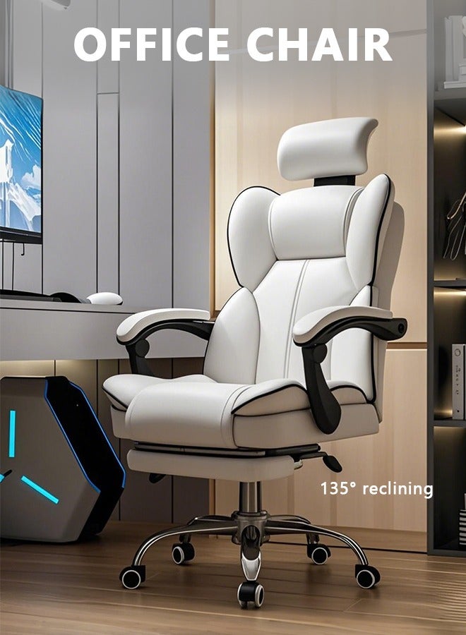 Bolivia's Office Chair,Ergonomic Office Desk Computer Chair PU Leather Swivel Adjustable Height High-Back Reclining Chair,Silent 360° Wheels,Headrest& Footrest for Home Office, Gaming & Corporate Desk (White)  - Image 1