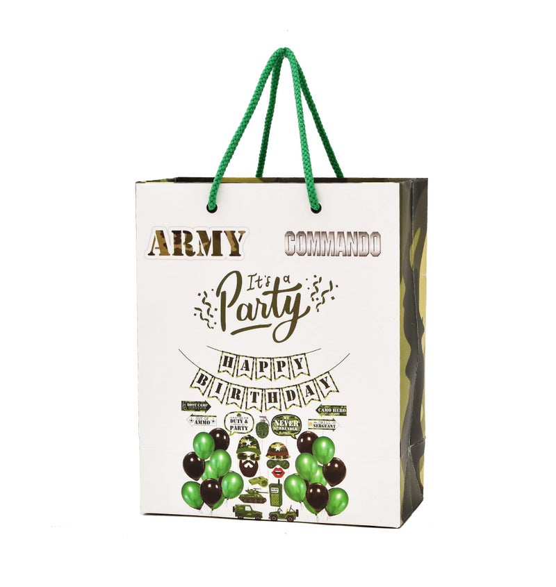 PPJ ® -HAPPY BIRTHDAY (ARMY/SOLDIER THEME PARTY) (10 Pcs.) PAPER CARRY BAG, 10 Inch X 8 Inch X 4 Inch RETURN GIFT/HAPPY BIRTHDAY/RETURN GIFTS/GIFTS/GIFT BAGS/GIFT COVERS (Pack of 10) - Image 1