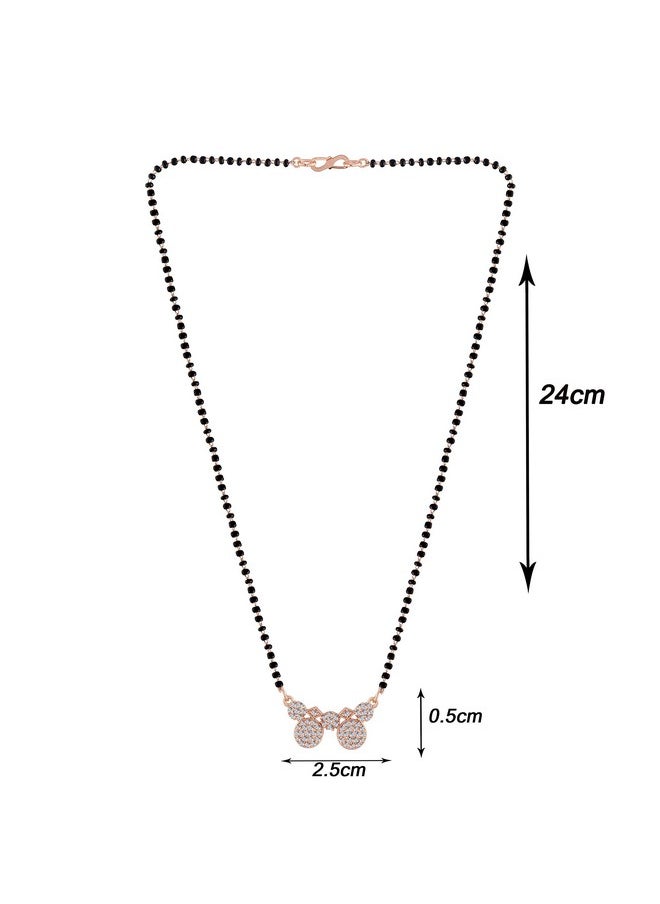 I Jewels I Jewels 18k Rose Gold Plated Traditional Single Line American Diamond Pendant with Black Bead Chain Mangalsutra for Women (D075)  - Image 5