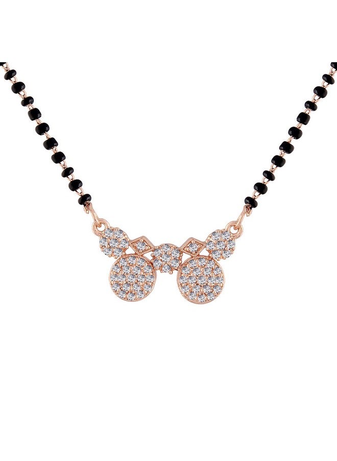 I Jewels I Jewels 18k Rose Gold Plated Traditional Single Line American Diamond Pendant with Black Bead Chain Mangalsutra for Women (D075)  - Image 1