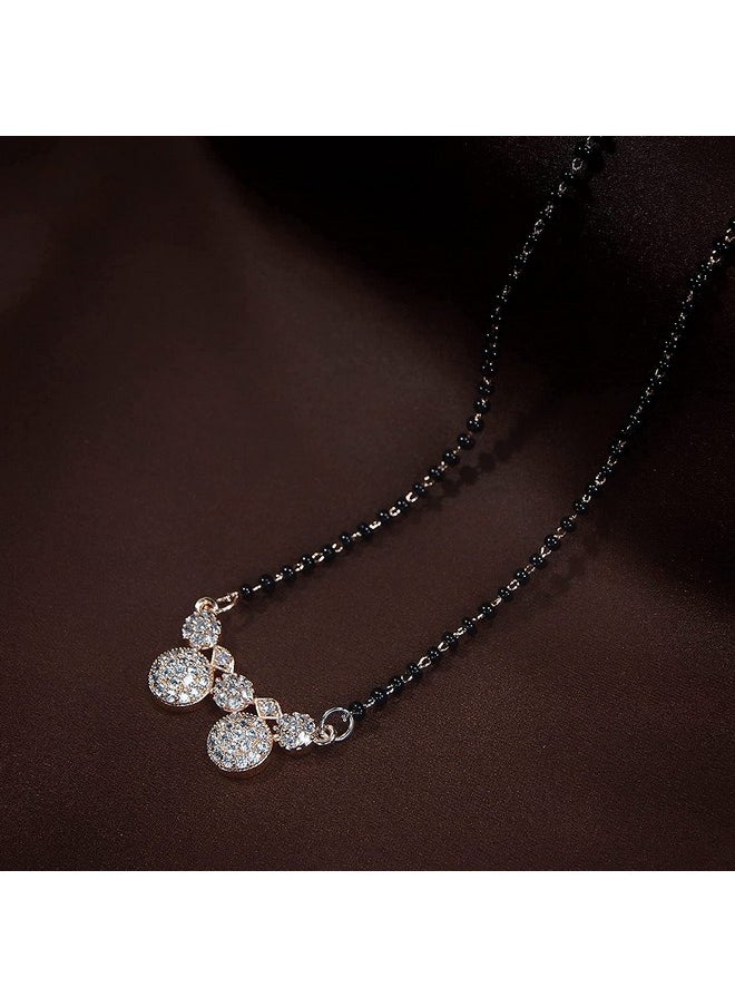 I Jewels I Jewels 18k Rose Gold Plated Traditional Single Line American Diamond Pendant with Black Bead Chain Mangalsutra for Women (D075)  - Image 3