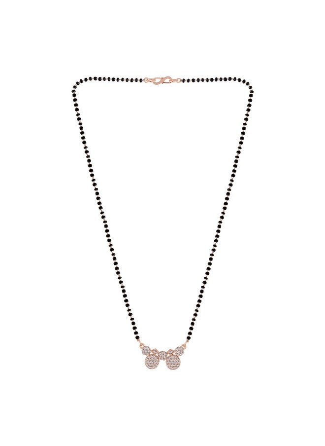 I Jewels I Jewels 18k Rose Gold Plated Traditional Single Line American Diamond Pendant with Black Bead Chain Mangalsutra for Women (D075)  - Image 4