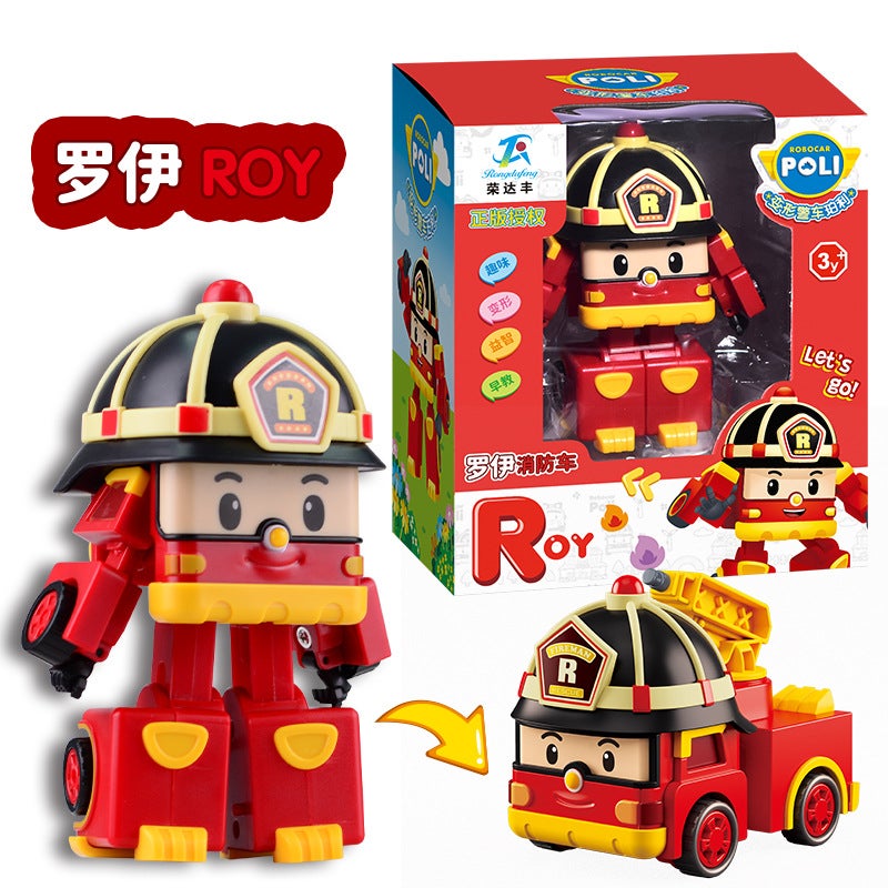 Large Deformation Police Car Perly Toy Poli Deformation Robot Roy Fire Truck Rescue Team Children Toy Car - Image 1