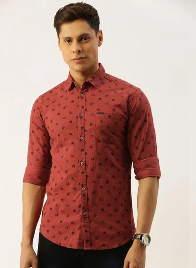 The Indian Garage Co Men Slim Fit Graphic Print Full Sleeves Spread Collar Casual Shirt