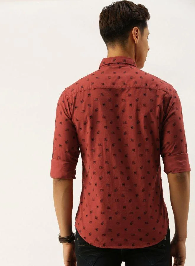 The Indian Garage Co Men Slim Fit Graphic Print Full Sleeves Spread Collar Casual Shirt