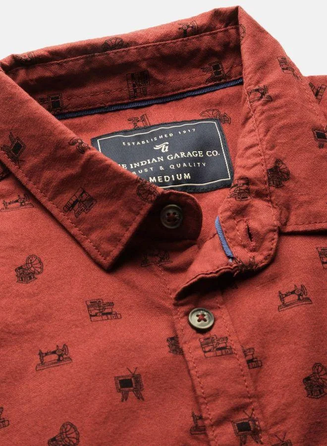 The Indian Garage Co Men Slim Fit Graphic Print Full Sleeves Spread Collar Casual Shirt