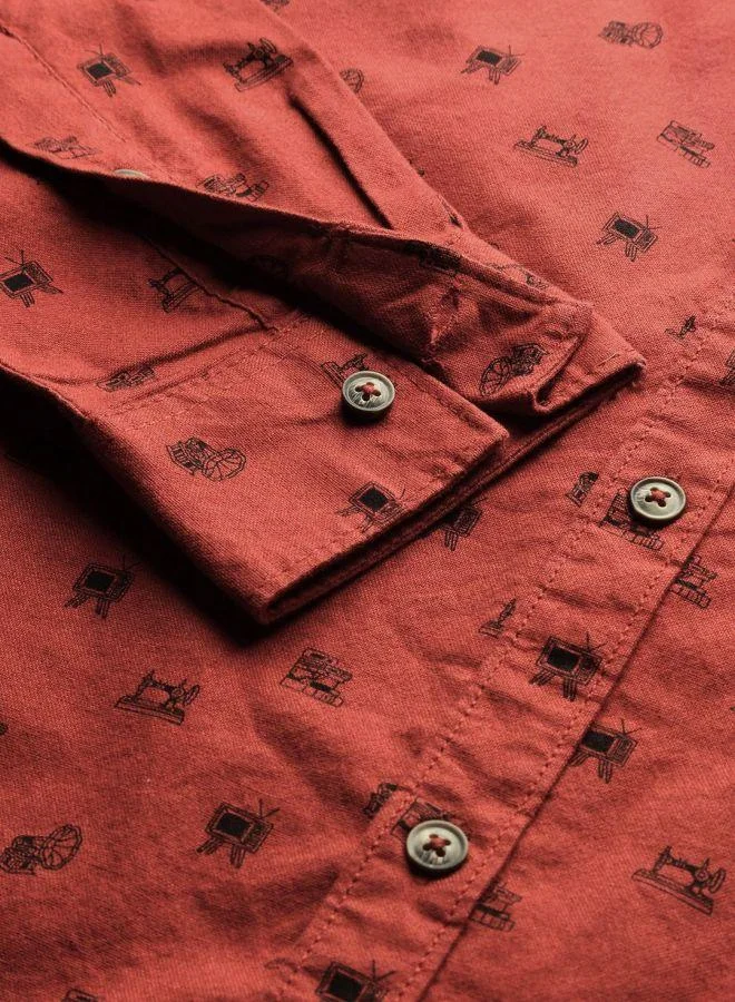 The Indian Garage Co Men Slim Fit Graphic Print Full Sleeves Spread Collar Casual Shirt