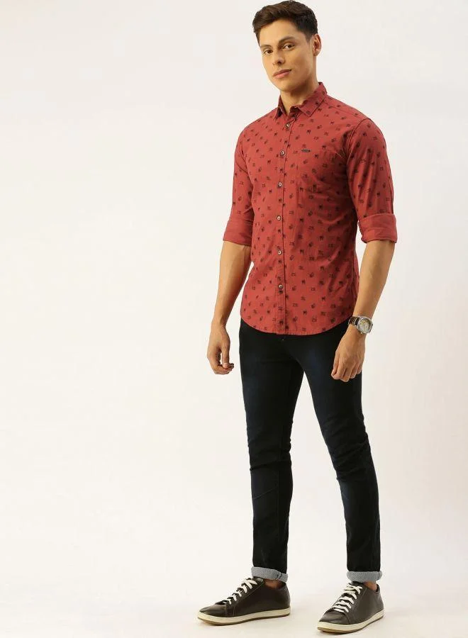 The Indian Garage Co Men Slim Fit Graphic Print Full Sleeves Spread Collar Casual Shirt