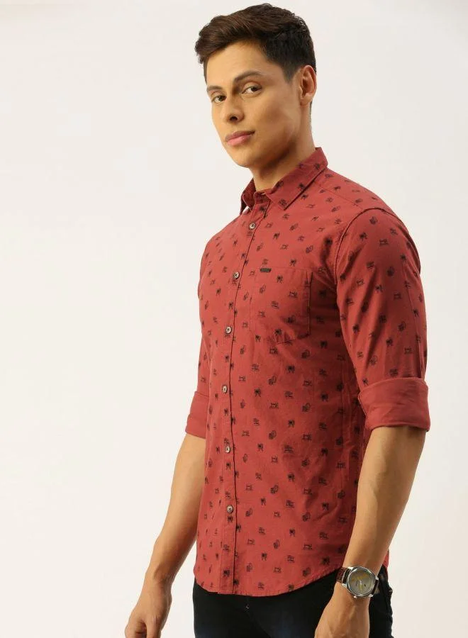 The Indian Garage Co Men Slim Fit Graphic Print Full Sleeves Spread Collar Casual Shirt