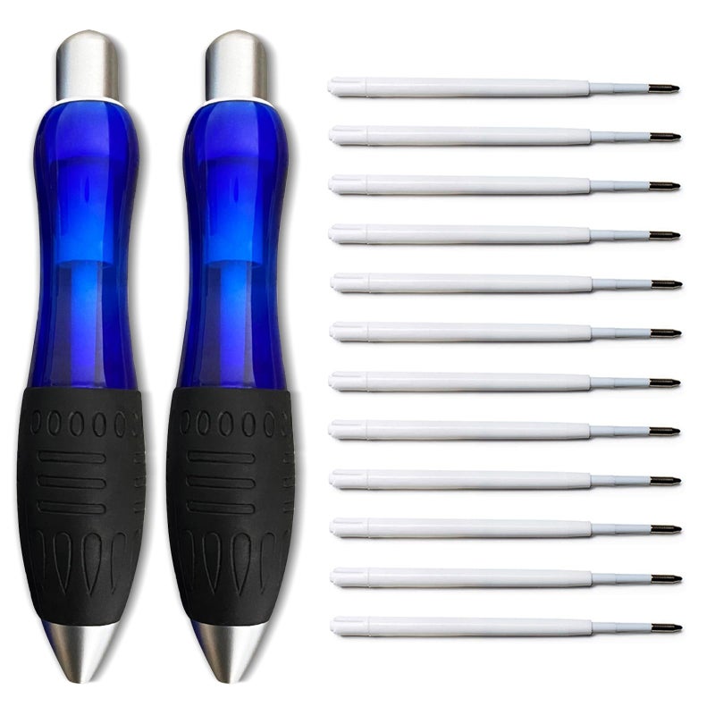 lyforx 14pcs Big Fat Pens Aids Writing For Tremor, Arthritis, Parkinson, Handicap, Carpal Tunnel Large Wide Grip Pens Blue (2 Pen + 6 Black Refills + 6 Blue Refills) - Image 1