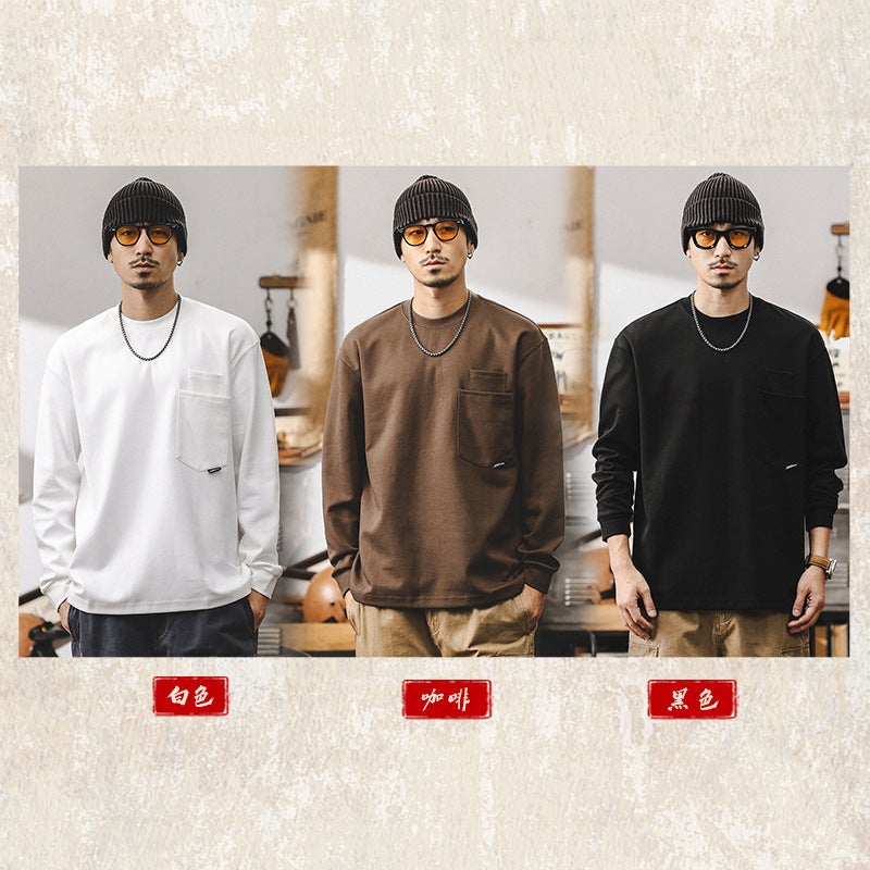 American Retro 260G Heavyweight Long-Sleeve T-Shirt For Men, Autumn Loose Solid Color Top, Trendy Men'S Clothing Tee - Image 4