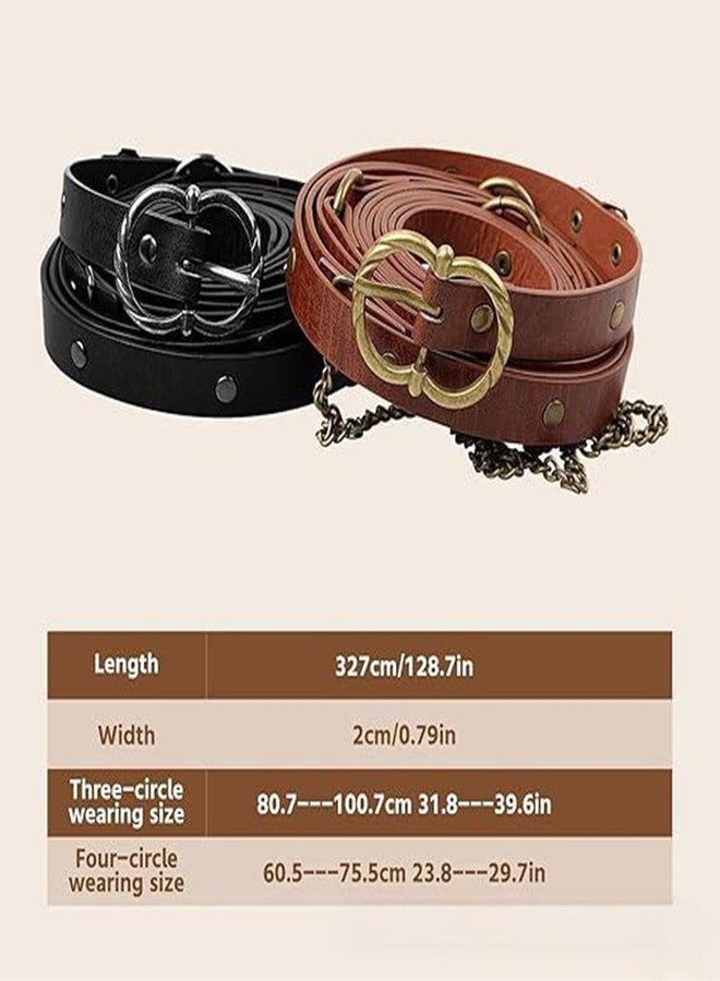 Ayliss Medieval Leather Metal Chain Belt DIY Faux Leather Pirate Belt Renaissance Costume Women Viking Accessories Steampunk (Black) - Image 3
