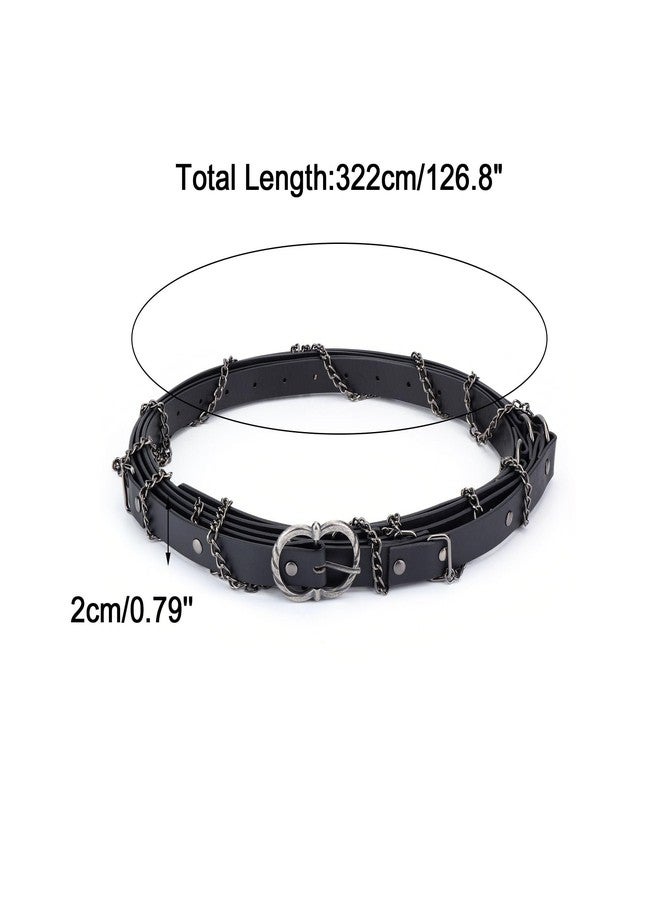 Ayliss Medieval Leather Metal Chain Belt DIY Faux Leather Pirate Belt Renaissance Costume Women Viking Accessories Steampunk (Black) - Image 2